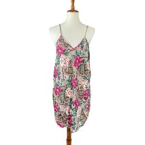 Vintage 90s Satin Night Gown Slip Dress Floral Women Size L